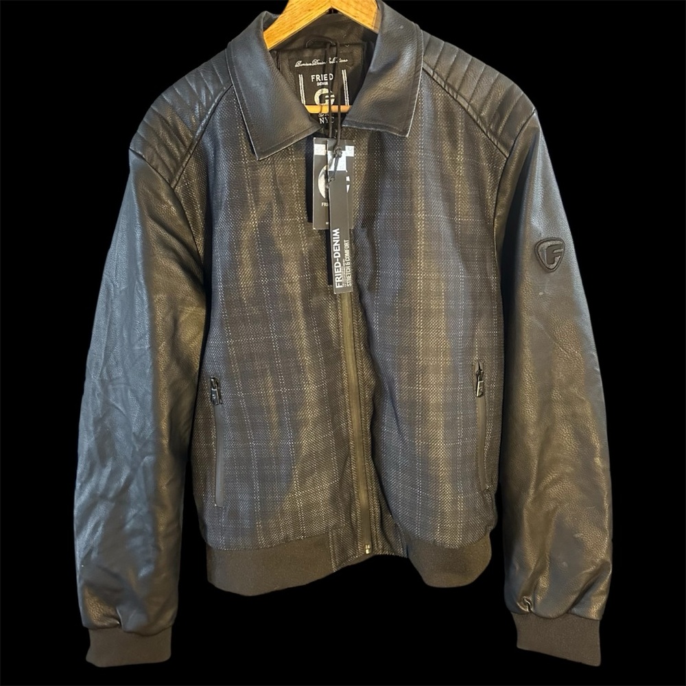 NWT Fried Denim Black Plaid Faux Leather Jacket Size XL Moto Biker Academia Punk